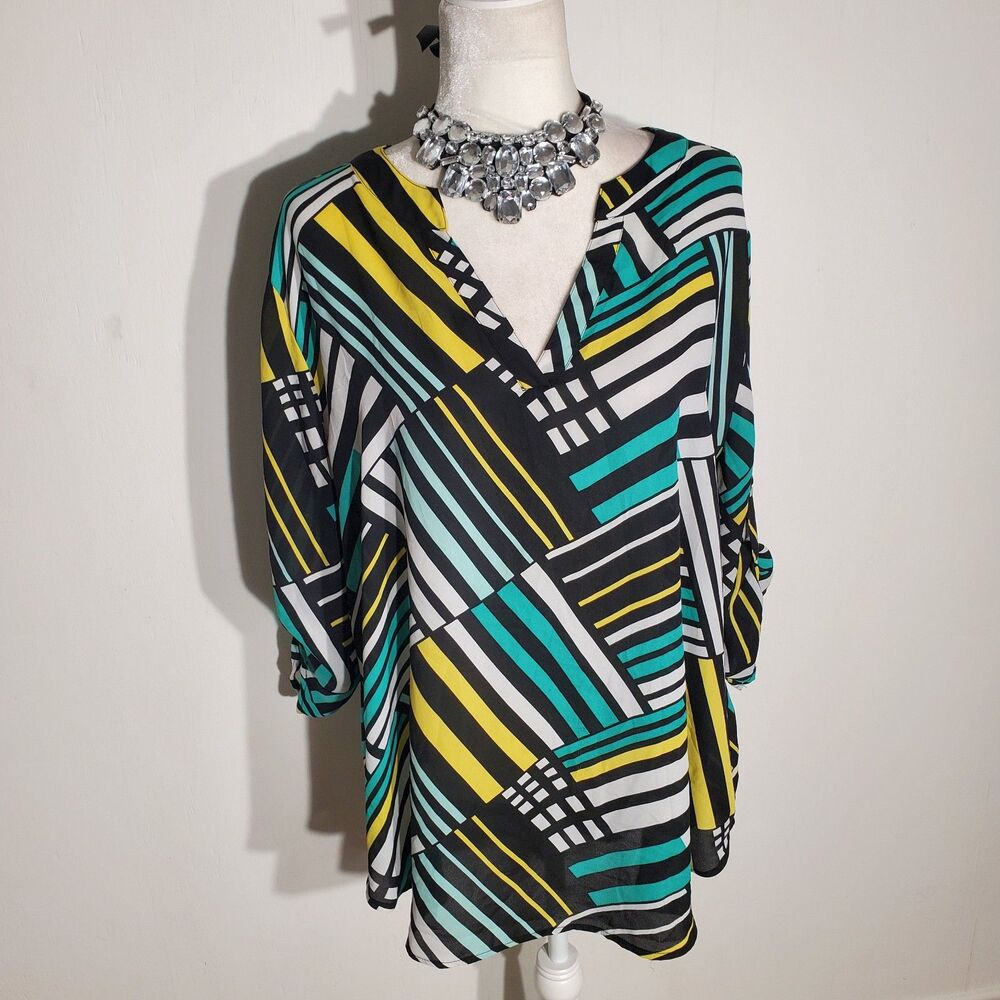 CATO TUNIC MULTICOLOR 3/4 SLEEVE POLY/COTTON SIZE 2X